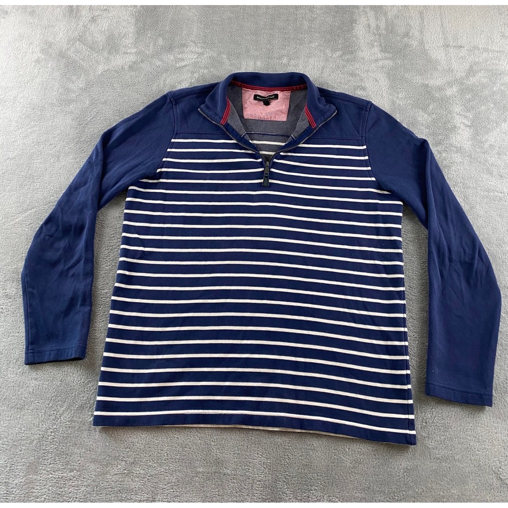 Banana Republic Mens Navy Blue White Striped Quarter Zip Pullover‎ Sweater Large